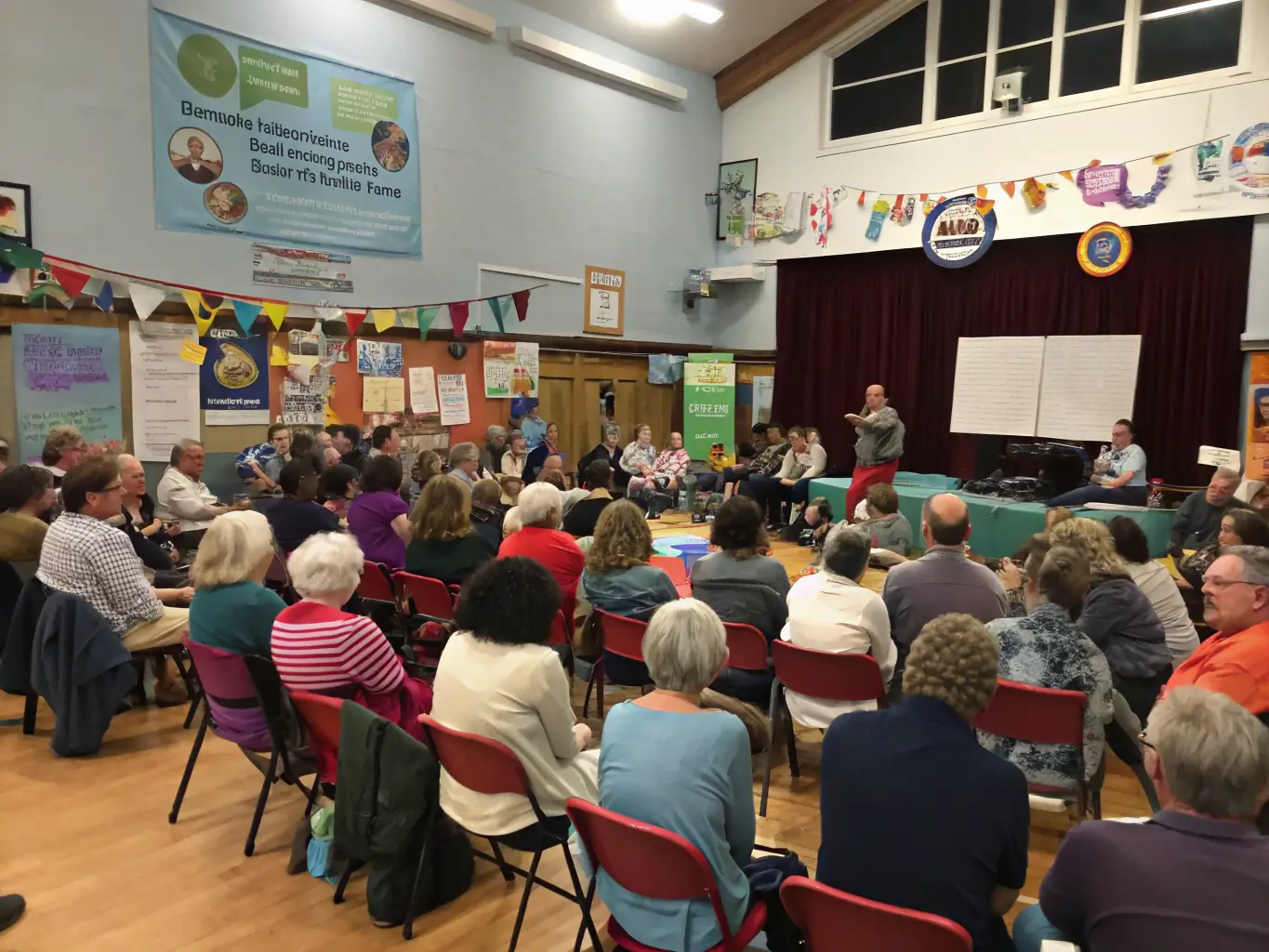 A vibrant image depicting a community meeting in a township, where residents are actively discussing local issues and potential solutions, reflecting the grassroots nature of citizenspace.fun's advocacy efforts.